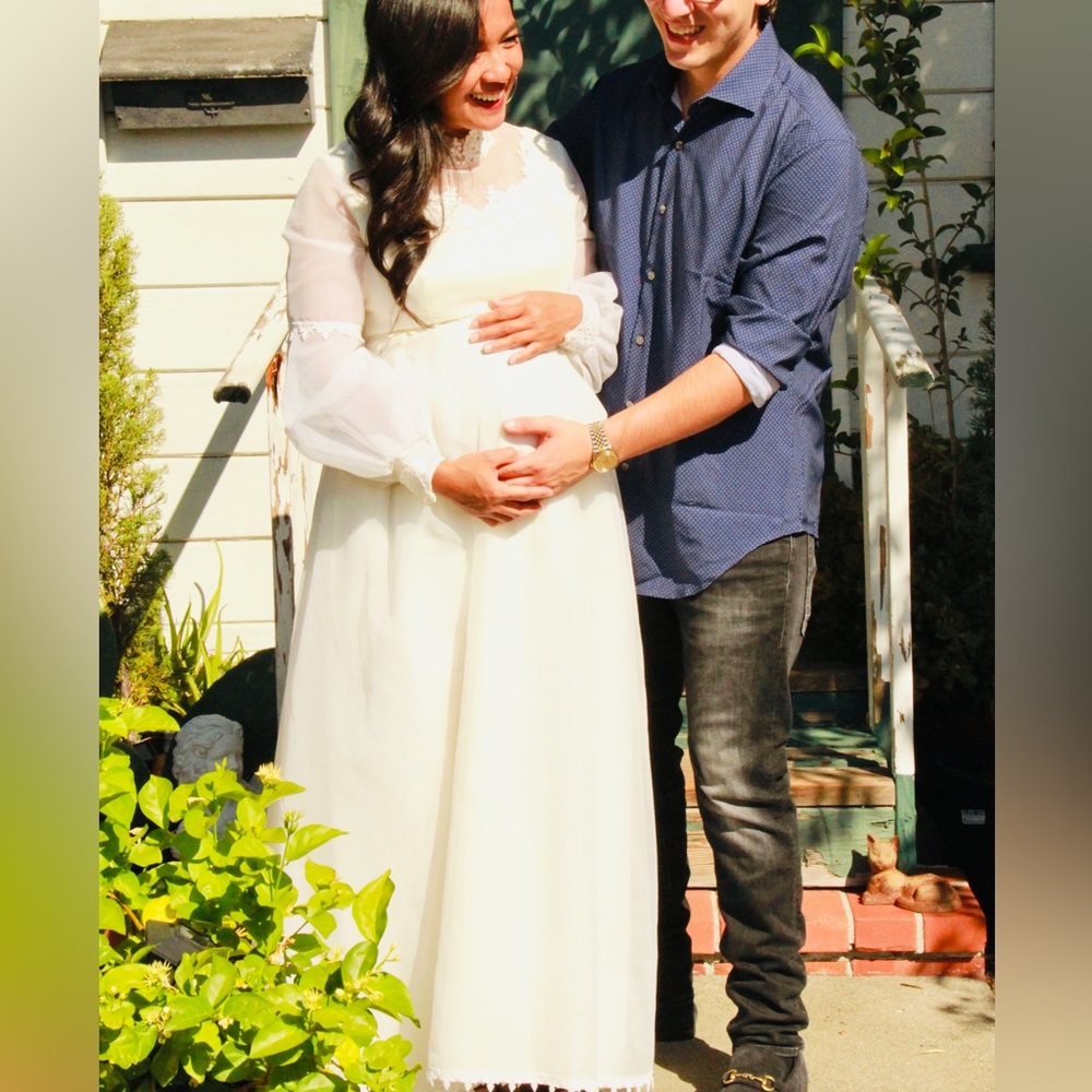 Vintage 1963-74 Ivory hippie wedding dress S 0-2